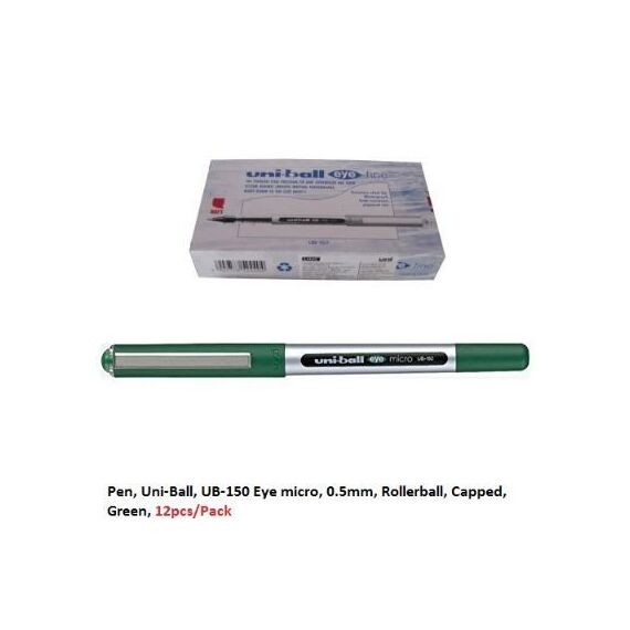 Pen, Uni-Ball, UB-150 Eye micro, 0.5mm, Rollerball, Capped, Green, 12 PC/Pack