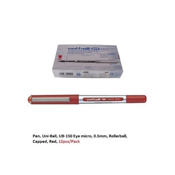 Pen, Uni-Ball, UB-150 Eye micro, 0.5mm, Rollerball, Capped, Red, 12 PC/Pack