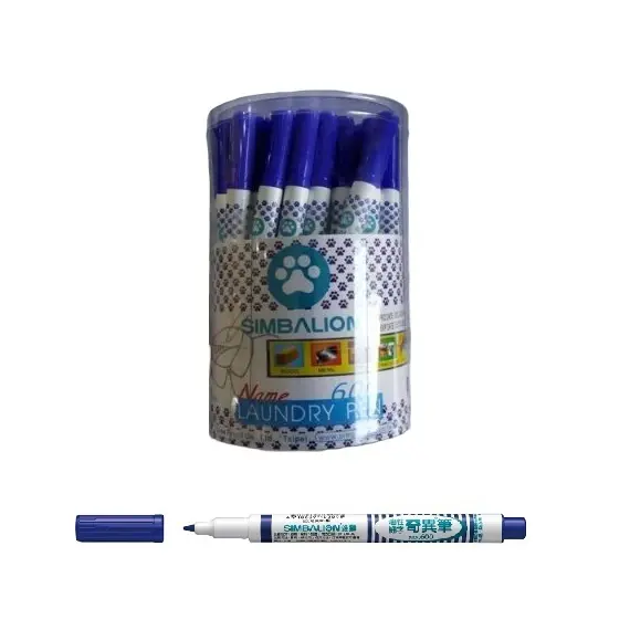 Permanent Marker, SIMBLION, Laundr or CD Pen 600L, Round Nip, Blue, 36 PC/Pack