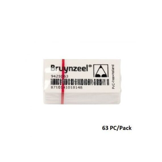 Rubber Eraser, Bruynzeel No. 9425D63, Plain, Small, White, 63 PC/Pack