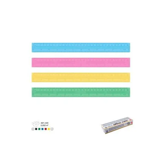 مسطرة، ار كي، مسطرة بلاستيك ملونة  شفافة، 30 سم، 48 حبة/ علبة