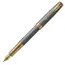 PARKER Sonnet Medium 18K Gold Nib Fountain Pen Chiselled Sterling Silver Gold Trim Black Ink, 2 image