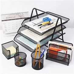Desk Organizer, Desk Set, 5 PCs metal, Black