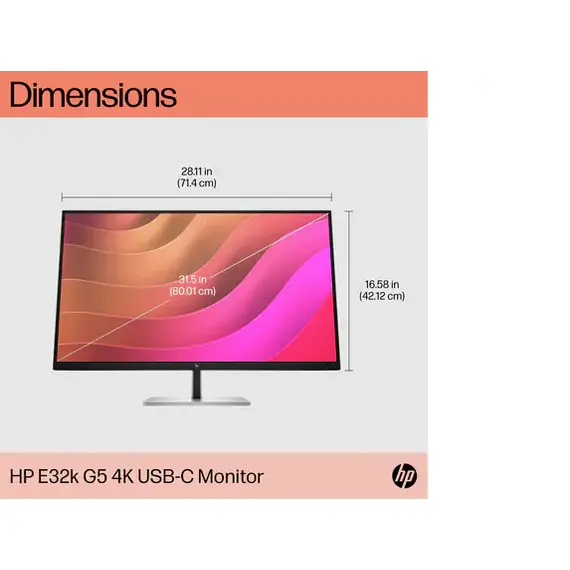 شاشة HP بدقة فائقة مقاس 32 بوصة E32k G5 4K USB-C IPS  (6N4D6AA)