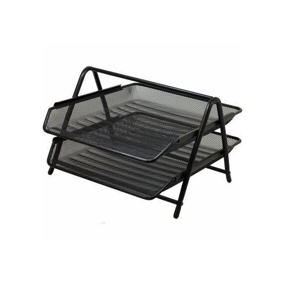 Desk Organizer, Desk Office Tray, 2 tries, Steel, Black