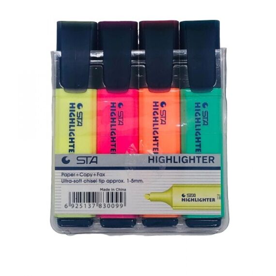 Highlighter Marker, STA, 1 - 5 mm, Chisel Tip, 4 Colors/Box